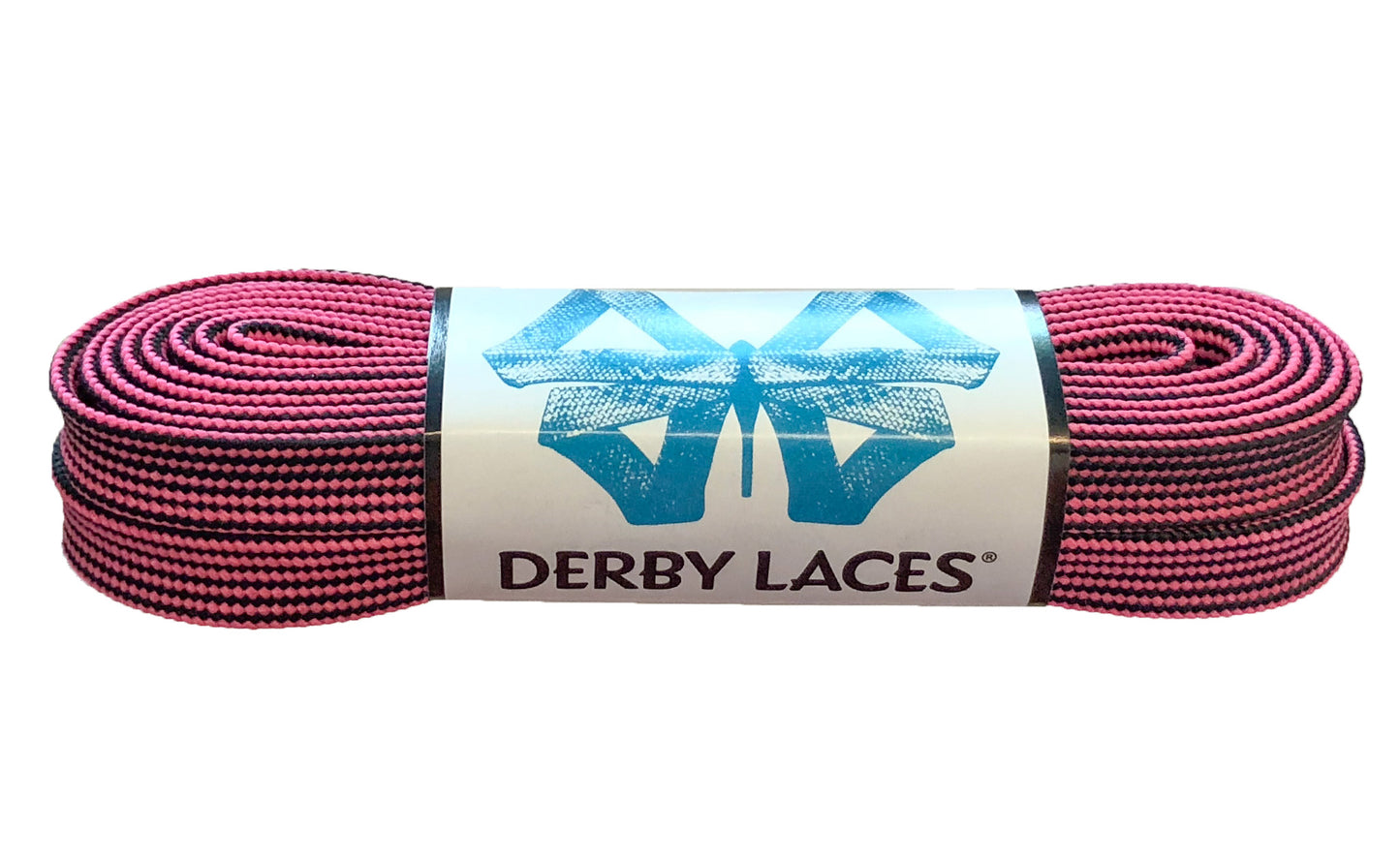 Derby Laces 96 Inch Core Black and Pink Stripe