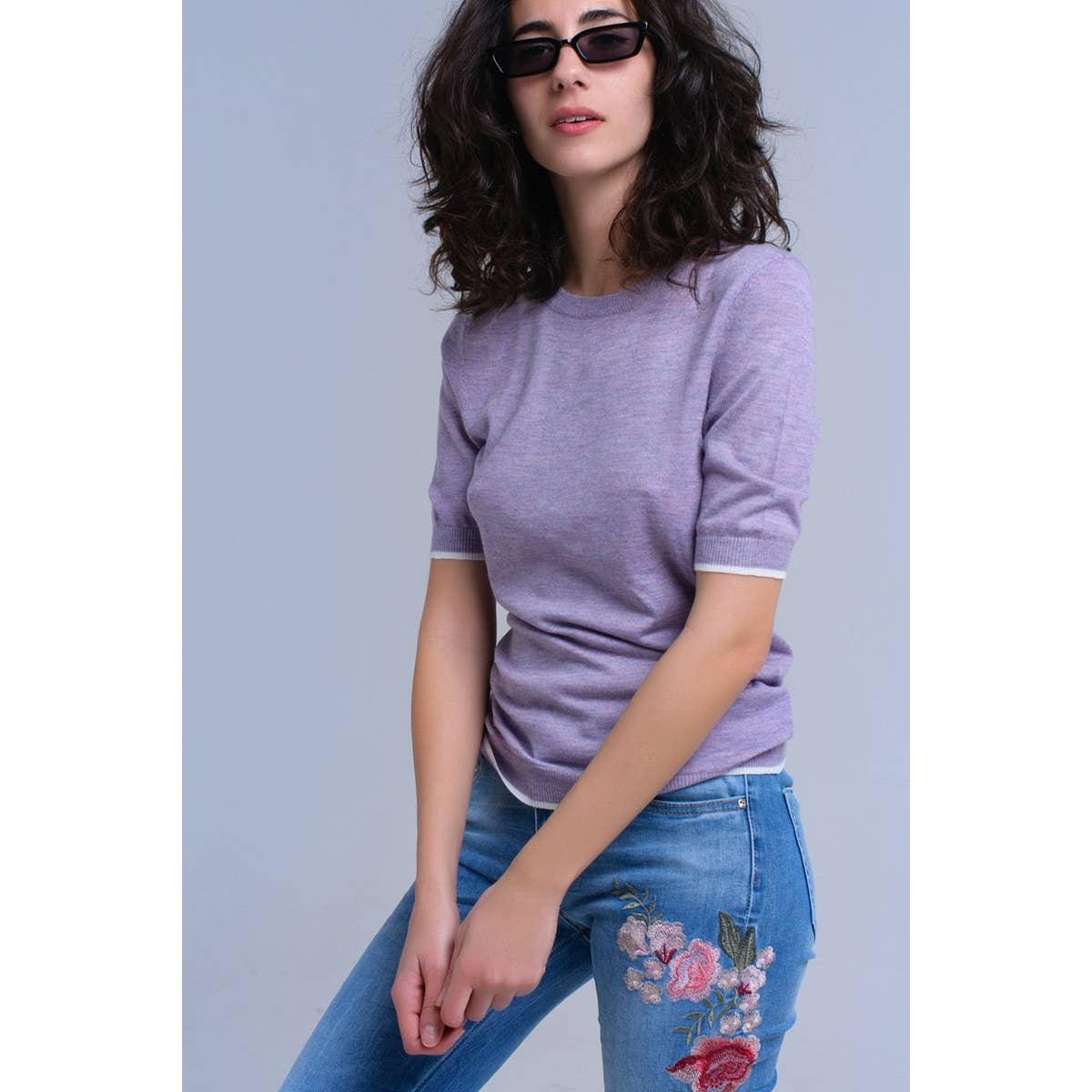Lavender Short Sleeve Sweater